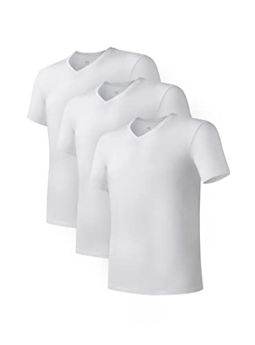 DAVID ARCHY Men's Cotton Undershirts No Tag V Neck Plain T Shirts ComfortSoft Classic Tees 3 Pack