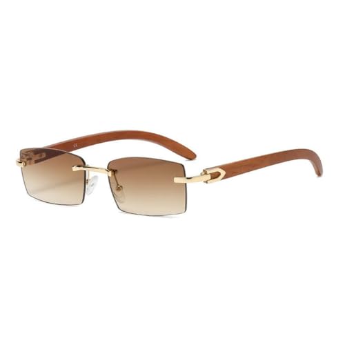 HYYZZC Gafas de sol para hombre y mujer, montura de madera, sin montura, color negro, gafas de moda, marrón, talla única