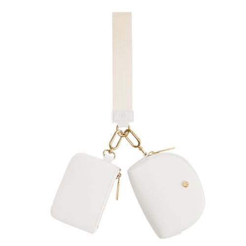 KeyChain Wallet Wristlet Wallets For Women Mini Zip Dual Pouch Wristlet (white+gold)