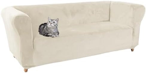 Chesterfield - Funda elástica para sofá, funda de terciopelo lavable, protector de muebles para sofá curvado ajustado (beige, sofá)