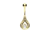 PIERCINGLINE Piercing para ombligo de acero quirúrgico, diseño oriental, color oro rosa, dorado, plateado, nicht zutreffend, acero quirúrgico, Cristal