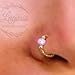 Gold Clip on Nose Piercing Hoop - Hypoallergenic Tiny Handmade 20 gauge Faux Nose Ring with a 3mm Pink Opal - Hammered 14k Gold 7mm Thin Fake Nose Hoop