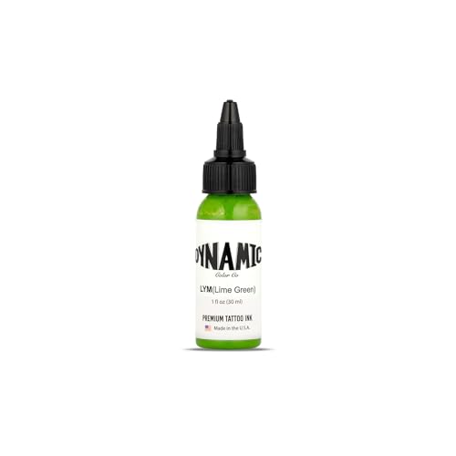 Image of Dynamic Color Lime Green Tattoo Ink, Made in USA Since 1990, 1 oz | Sterilized and lot-numbered for full traceability; established American brand trusted by artists worldwide