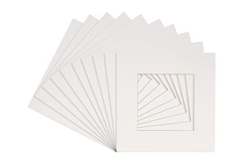 CountryArtHouse White Acid Free 11x11 Square Picture Frame Mat with White Core Bevel Cut for 7x7 Pictures - Fits 11x11 Frame - Pack of 10 Matboards