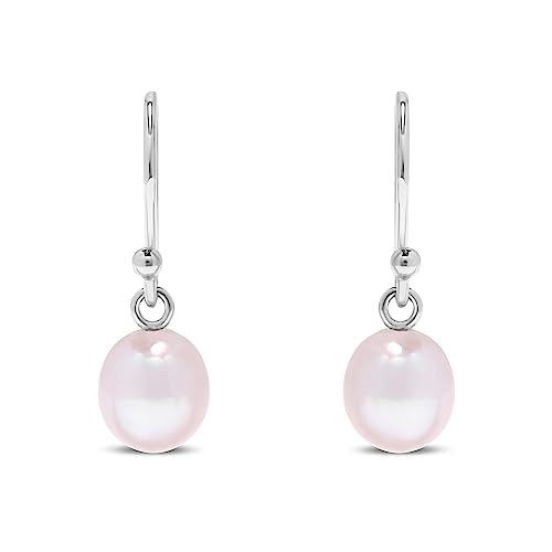 .925 Sterling Silver AAA Natural Pink Teardrop Shaped Freshwater Cultured Pearl French Wire Dangling Drop Earrings2