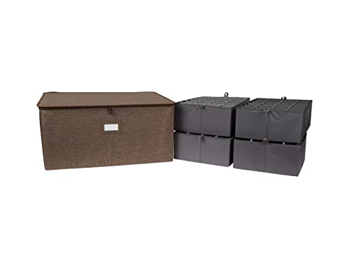 Covermates Keepsakes China Cups and Coffee Mugs Storage Box – Stackable, Reinforced Handles, China Storage, Brown Heather