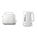 Philips Daily Collection HD2581/00 Tostapane con 8 Impostazioni e Griglia Scaldabriosche Integrata, Bianco & Bollitore in plastica in Vetro Trasparente, con Spia Luminosa LED, capacità 1