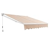 COSTWAY Tenda da Sole per Esterno Avvolgibile, Tenda da Sole a Bracci Estensibili con Telaio in Alluminio e Tettuccio Resistente al Sole e Impermeabile e Manovella (Beige, 245 x 200 cm)