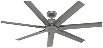 Hunter 60 inch Outdoor or Indoor Ceiling Fan without Light - Ceiling Fan with Wall Control, For Patio, Garage, or Porch, Quiet, Standard Mount, 7 Blades - Downtown 51589, Matte Silver