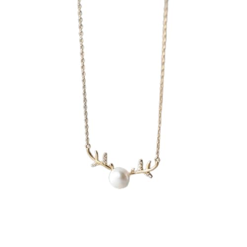 Collier en argent sterling pour femmes avec pendentif bois de cerf et perle fine