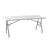 ADANITY Mesa Plegable 180 cm Catering - Resina HDPE Blanca Alta Densidad - Estructura Acero Reforzado - Patas Plegables Tipo Maleta - Ideal Camping Jardín Eventos Fiestas - Interior y Exterior