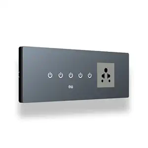 IOTICS Smart Wifi Switch Board with 4 x Switch & 1 Smart Plug Module. Finger Touch Control, Remote Control, Mobile App, Voice Control via Google Home or Amazon Alexa Smartest Home Automation Solution (Grey Variant)