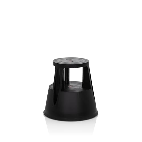 hjh OFFICE Tabouret marchepied TIO-M I Plastique Pied d'éléphant, Hauteur 42 cm, Charge Max. 150kg, avec roulettes 830000 Noir