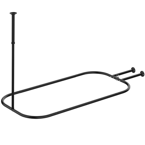 PrettyHome Shower Curtain Rod Hoop Square Shape Bathroom Heavy Duty No Rust Oval Shower Rod 58.3x24 for Clawfoot Tub for Free Standing Tubs Black