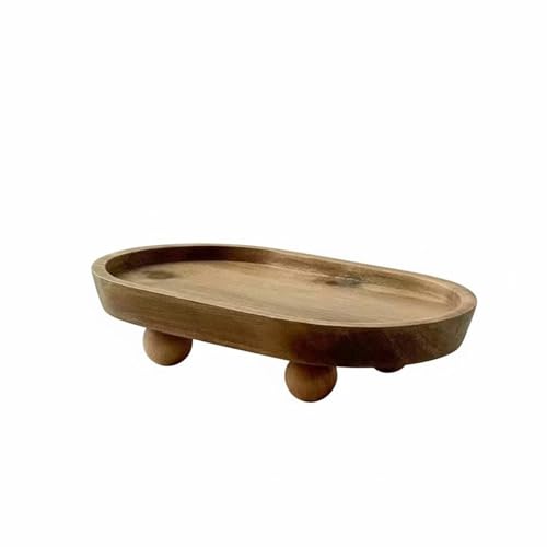 Bandeja redonda de madera ovalada para soporte de elementos pequeños 2