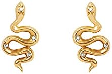LOKILOKI 925 Sterling Silver Small Zircon Snake Stud Earrings for Women Crystal Piercing Earring Silver 925 Jewelry