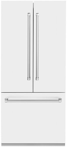 ZLINE 36 Inches 19.6 Cubic Feet French Door Built-In Bottom Freezer Refrigerator with Water Dispenser and Ice Maker in White Matte (RBIV-WM-36); Water Filter Included