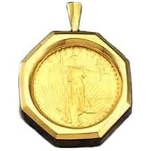 TEX 10k Solid Yellow Gold Handmade Fancy Coin Pendant, 1/10oz Coin