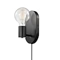 Globe Electric 51488 1-Light Plug-in or Hardwire Wall Sconce, Matte Black, 6ft Black Fabric Covered Cord, Inline On/Off Rocker Switch, Wall Lights for Bedroom, Bulb Not Included