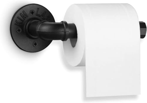 Industrial Pipe Toilet Paper Holder Matte Black Heavy Duty DIY Vintage Rustic Iron Roll Tissue Wall Mounted Paper Holder Towel Racks with Hardware for Bathroom Kitchen Bedroom Hallway(1 Pack)