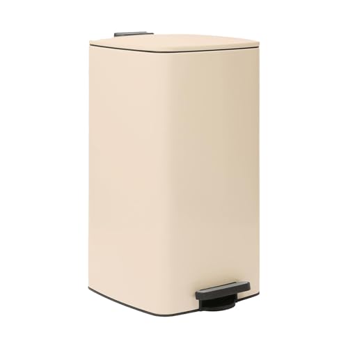 Harbour Housewares 30L Square Pedal Bin Beige Stainless Steel Kitchen Trash Can with Soft-Close Lid Hands-Free Foot Pedal Removable Inner Bucket & Rubbish Recycling Bin