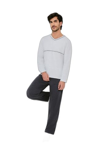 Pijama Masculino Longo Com Decote V Cinza G