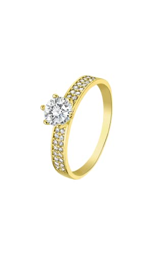 Time RoaD Anillo Mujer Oro 9K de 375 ml   Diseño Ergonómico y Ajuste Perfecto AF00050/14   Ideal para Compromiso   Pedida   Alianza   Promesa   Con Circonita   Anillos Mujer
