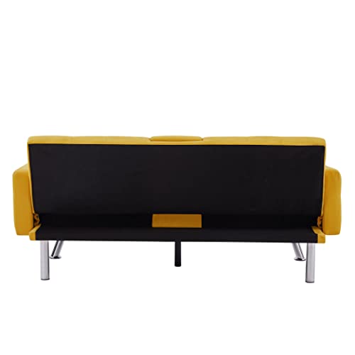 Button Tufted Convertible Futon Sofa Bed,Modern Linen Fabric Sleeper Couch Daybed With 2 Cup Holders And Square Armrests For For Compact Living Space Apartment Dorm Office #TOP3