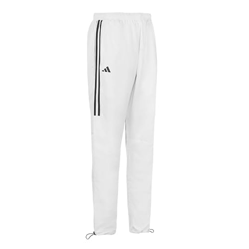 adidas Tracksuit Pants - XL, White w/Black Stripe - Pure Polyester, Two Side Zip Pockets, Unisex Sports Pants for Adults & Kids, Suitable for Training and Warm Ups