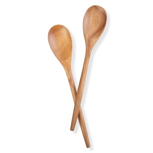 GinSent 2PCS Wooden Spoons for Cooking,14-INCH Wooden Spoons Cooking Comfort Grip Wooden Cooking Spoons Wood Spoon Cooking Kitchen Utensils for Stirring Serving,Non-Stick Cookware Safe