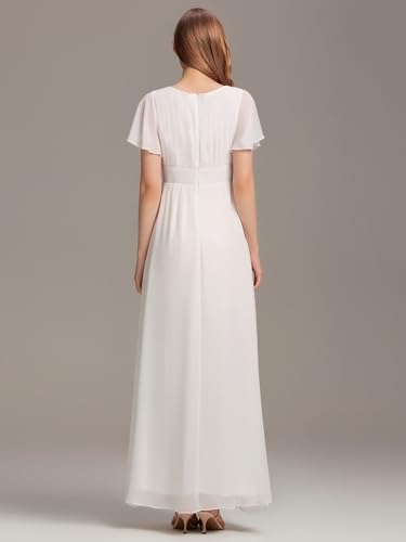 Image of Ever-Pretty Women's Spring Elegant Round Neck Short Sleeve Chiffon Empire Waist Floor Length Formal Dresses Bridesmaid Dress