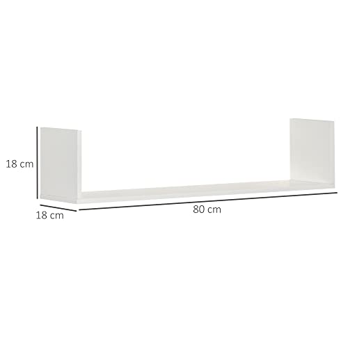 HOMCOM Lot de 3 étagères manga murales flottantes - dim. 80L x 18l x 18H cm - kit Complet de Fixation Inclus - MDF Grain de Bois Blanc – Image 3