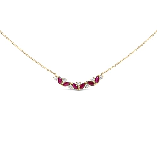 14K Yellow Gold Red Ruby and Diamond Trio Bar Line Necklace (I-J Color, SI2-I1 Clarity) - 18 inch