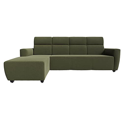 Image of Wakefit Sofa Set for Living Room | 3 Year Warranty | L Shape Sofa, Sofa Set, Wooden Sofa Set for Living Room, 3 Seater Sofa + Left Aligned Chaise - Belize (Fabric, Green)