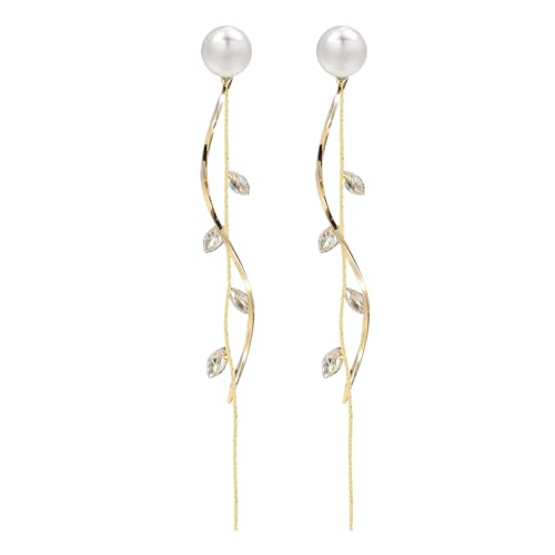 Pearl Dangle Earrings Zirconia Rhinestone Dangling Earrings for Women Pearl Wedding Bridal Earring for Brides Bridesmaids, Leaf Brides Earring Prom Party Jewelry Gifts