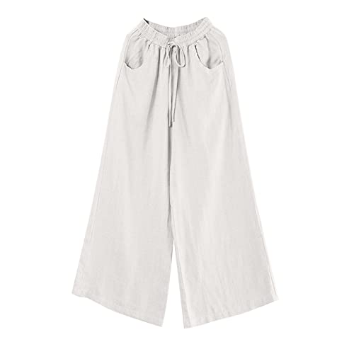 Generic Women's Cotton Linen Pants 2024 Summer High Waist Palazzo Pants Casual Loose Wide Leg Pants Trousers with Pockets3