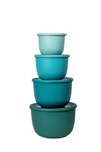 Set de 4 tazones apilables con tapa tonos aqua miniatura 1