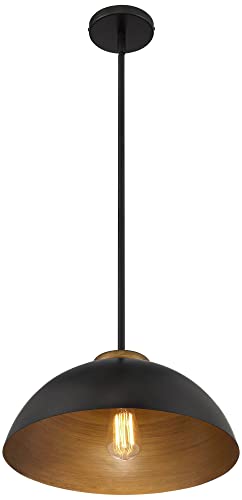 Possini Euro Design Janie Black Gold Pendant Light 15 1/2" Wide Modern Industrial Dome Metal Shade Fixture For Dining Room House Foyer Kitchen Entryway Bedroom Living High Ceilings #TOP5