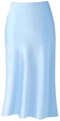 Soowalaoo Womens Skirt Midi Long Length Silk Satin High Waisted Elastic Casual Trendy Summer Skirts...