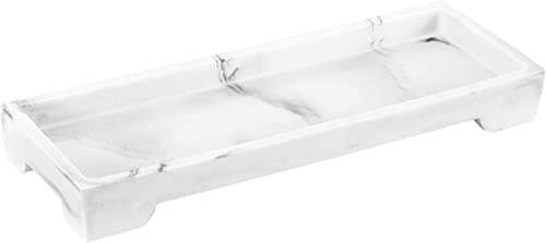 Image of Luxspire Vanity Tray, Bathroom Toilet Tank Storage Tray, Resin Kitchen Sink Trays, Vanity Countertop Organizer for Candles Soap Towel Perfume Holder Decor Jewlery Dish, Marble Style -S- Gravel White