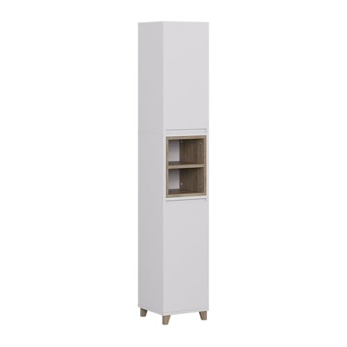 Vicco Hochschrank Elnor, Weiß/Eiche, 30 x 170 cm mit 2 Türen