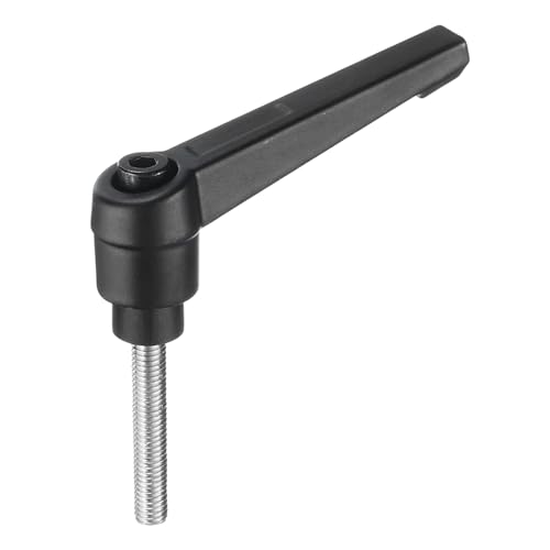 Image of uxcell Adjustable Clamping Lever Handle M5 x 30mm Metric 304 Stainless Steel Male Threaded Stud Hand Knobs Push Button Ratchet Rotating Screw Handles Bolts with Locking Lever Black