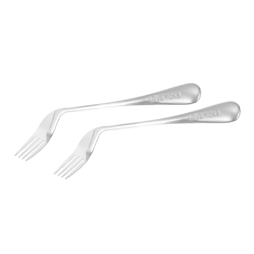 KAILIKETIY 2個 高齢者用右手向け角フォーク 滑りにくいステンレス製食事補助器具 肘角に合わせた人間工学デザインで簡単操作 ベッド介護対応