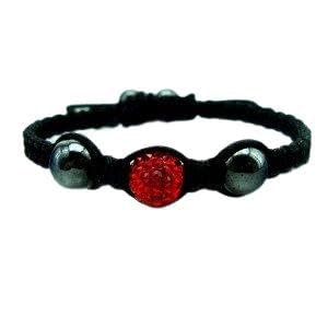 Bracelet Shamballa 3 perles - 1 perle cristal strass + 2 perles hématites - Rouge