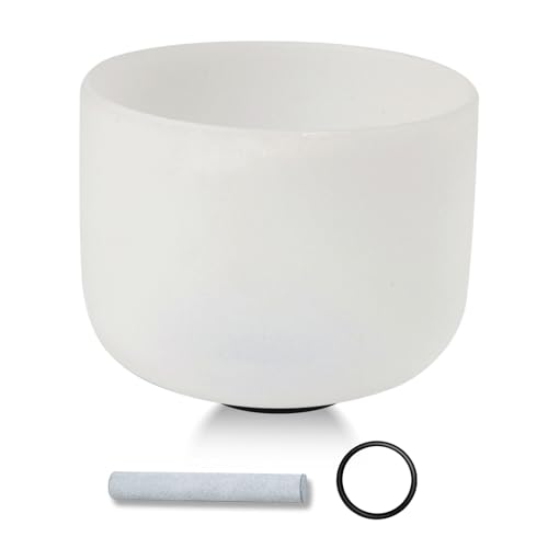 432HZ 10 Inchs Frosted Crystal Singing Bowl Set for Meditation Healing Yoga Chakra Quartz Crystal Sound Bowls with Heavy Duty Carry Case and Rubber Mallet,Suede Striker,O-rings