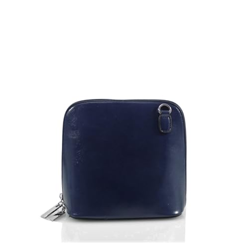 Image of Leeray® Women Plain Square Crossbody Bag - Navy - Small Dual Compartment Shoulder Handbag with Adjustable Detachable Strap, Zip Closure, Inner Pockets & Rear Zipped Pocket