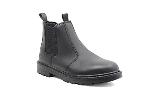 Image of Unisex Black Leather Safety Dealer Boot - Grinder, Black Leather, 7 UK