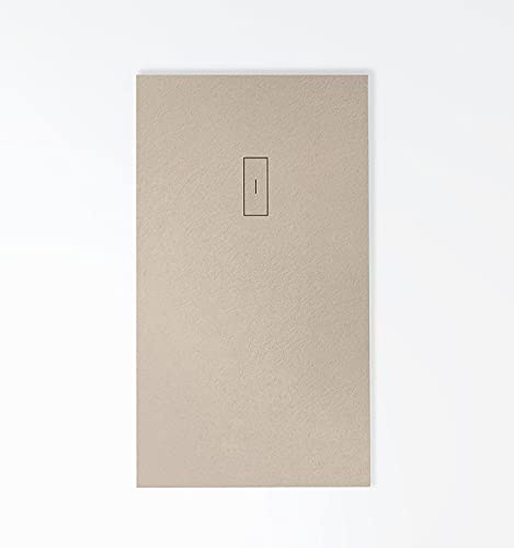Plato de ducha de resina EVO color GRIS PEDRA. Textura pizarra antideslizante C-3 con capa de GEL COAT. Válvula con tapa de diseño imantada incluida. 5 años de garantía. Todas las medidas.