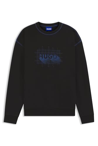 HUGO Mens Nothalic Cotton-terry logo sweatshirt with contrast stitching Black