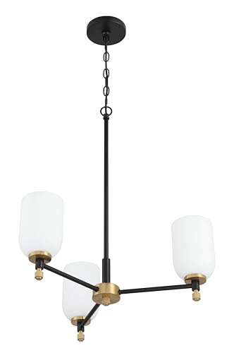 Craftmade - Candelabro Council 3 Light 78,7 cm liso preto/acabamento em latão acetinado com vidro fo